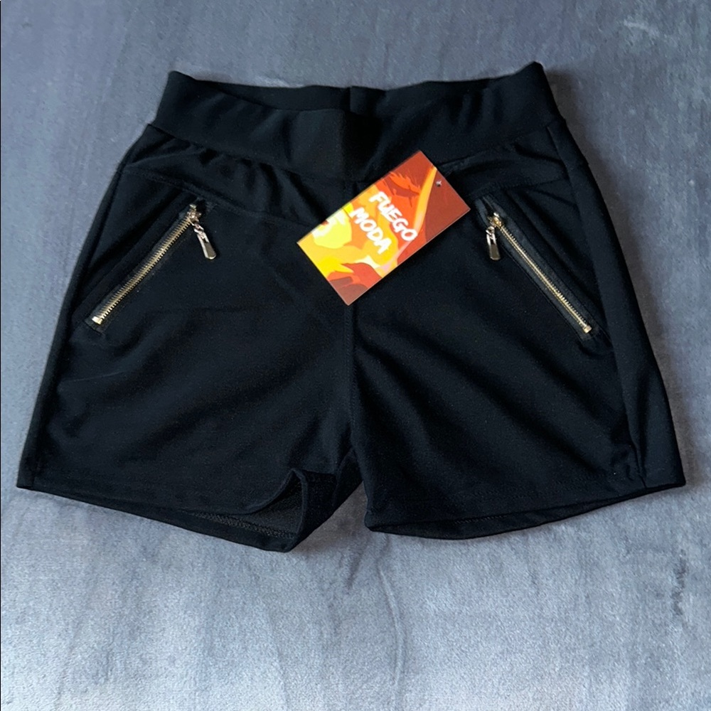 Black Women's Shorts with Gold Zipper Pockets